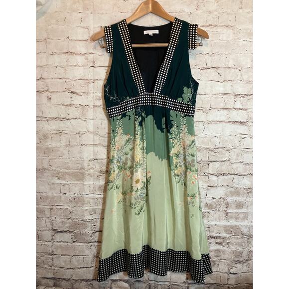 Anthropologie Corey Lynn Calter Silk Dress Women 8 Light Sage Green Mixed Prints - Picture 1 of 16